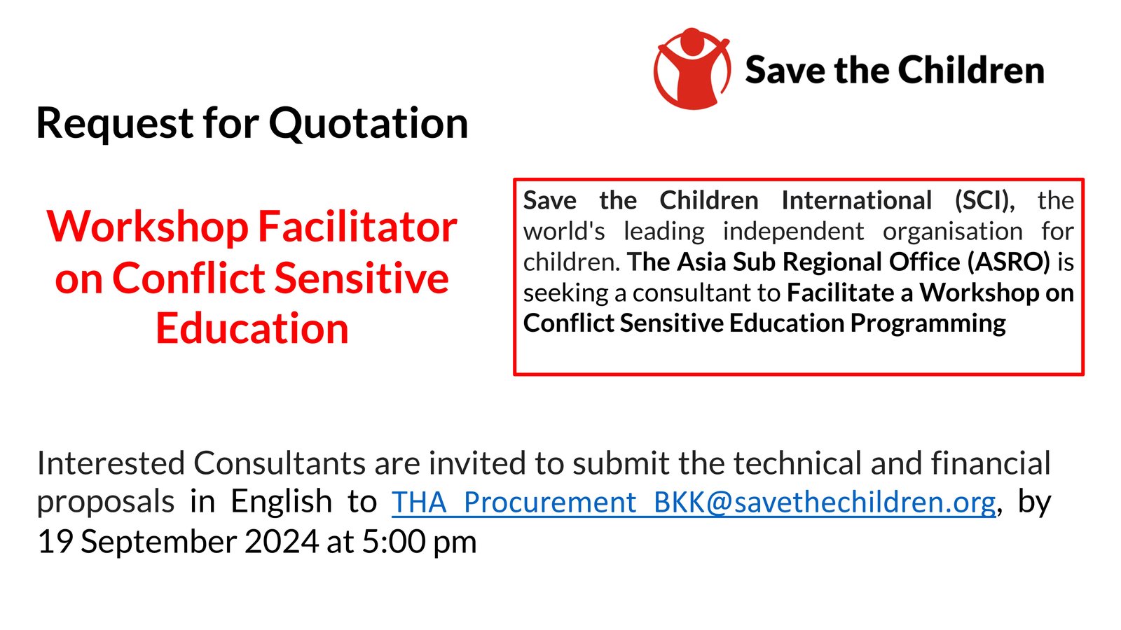 Request for Quotation Workshop Facilitator on Conflict Sensitive Education
